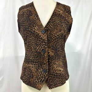 NOTATIONS 90s Vintage Leopard Print Button Front Sleeveless Vest Women's S‎ Y2K